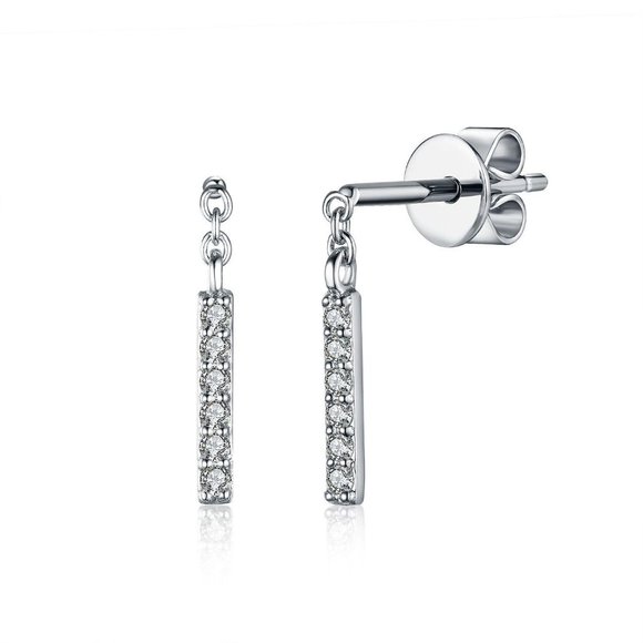 Real Diamond Tiny Dangling Stud Earrings WhiteGold